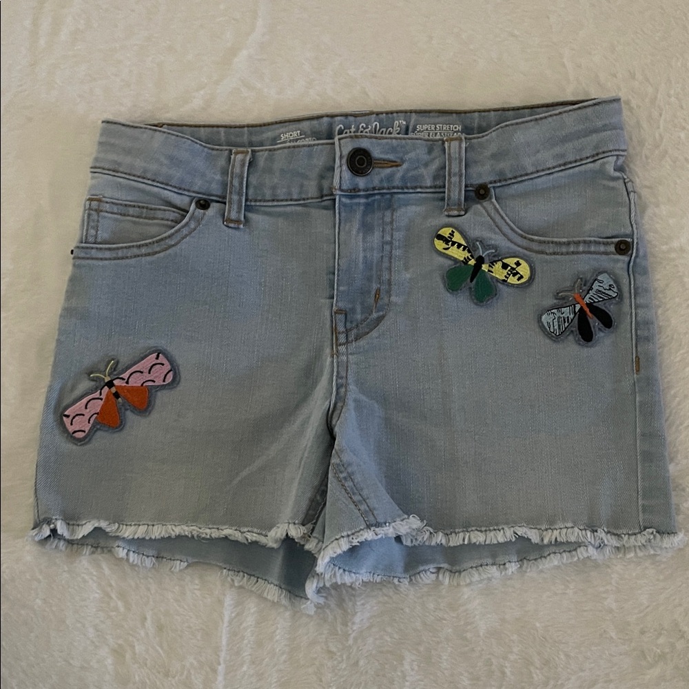 Cat & Jack Light Blue Jean Shorts with Butterfly Accents SZ 10/12 - Picture 1 of 4